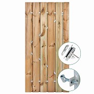 Tuindeur op stalen frame, 90 x 195 cm, cpl. met cil. slot, grenen