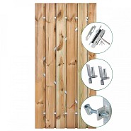 Tuindeur Privacy grenen groen geïmpregneerd met RVS inbouwslotset 140x195 cm