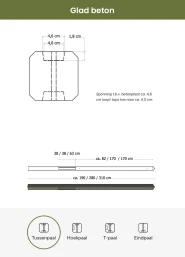 Betonpaal glad met diamantkop 10x10x190 cm, antraciet gecoat, tussenpaal t.b.v. scherm 90 cm hoog