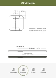 Betonpaal glad met diamantkop 10x10x310 cm, antraciet gecoat, hoekpaal t.b.v. 2 betonplaten