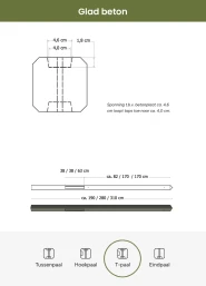 Betonpaal glad met diamantkop 10x10x280 cm, antraciet gecoat, T-paal