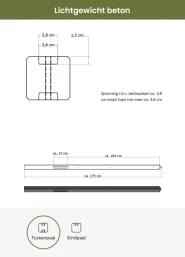 Lichtgewicht betonpaal met diamantkop ongecoat 8.5x8.5x280 cm, tussenpaal, grijs