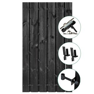 Tuindeur Privacy grenen geïmpregneerd en zwart gespoten met RVS inbouwslotset 100x195 cm