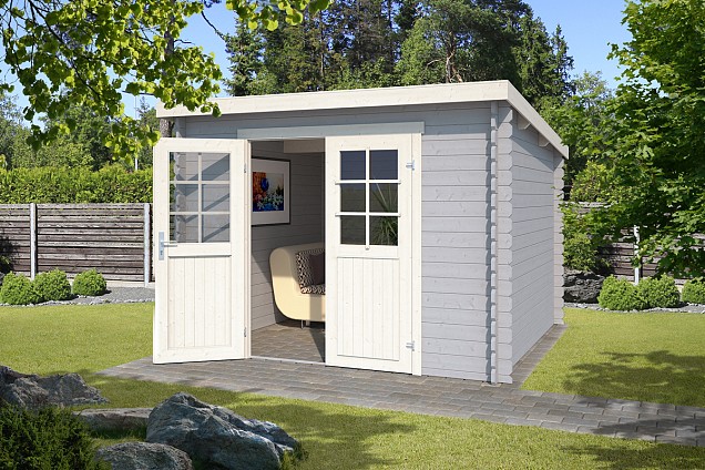 Blokhut Nadia 275x275 Platinum Grey-Wit