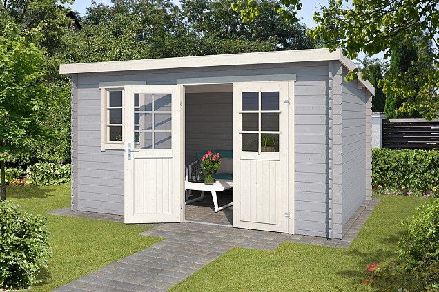 Blokhut Amira 380x230 Platinum Grey-Wit