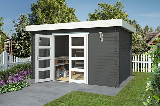 Blokhut Mikkel 380x275 Carbon Grey-Wit
