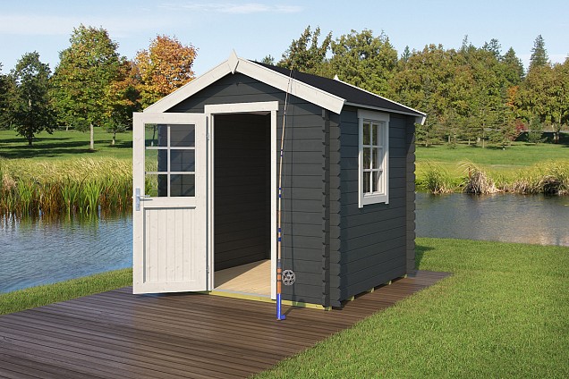 Blokhut Wels 200x200 Carbon Grey-Wit