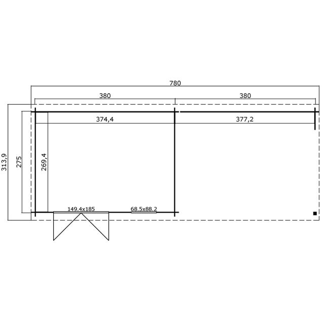 Blokhut Aida 760x275 Platinum Grey-Wit