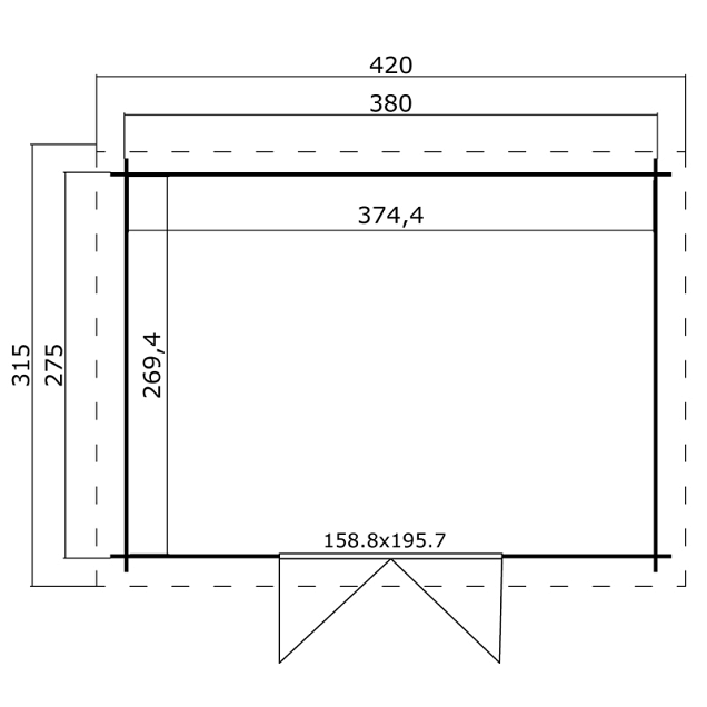 Blokhut Mikkel 380x275 Platinum Grey-Wit