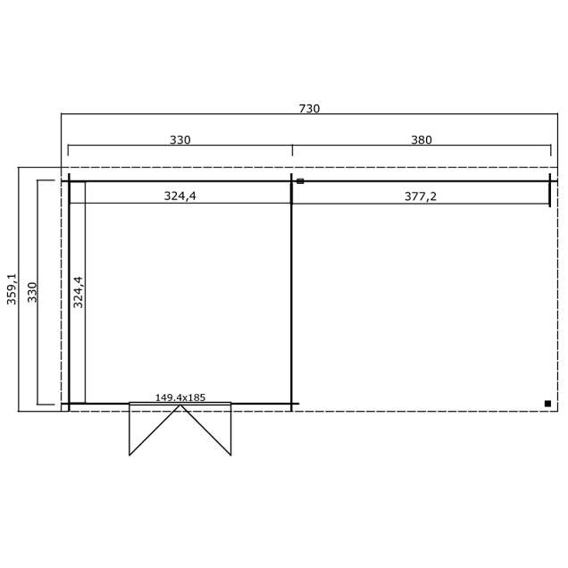 Blokhut Olenka 710x330 Carbon Grey-Wit