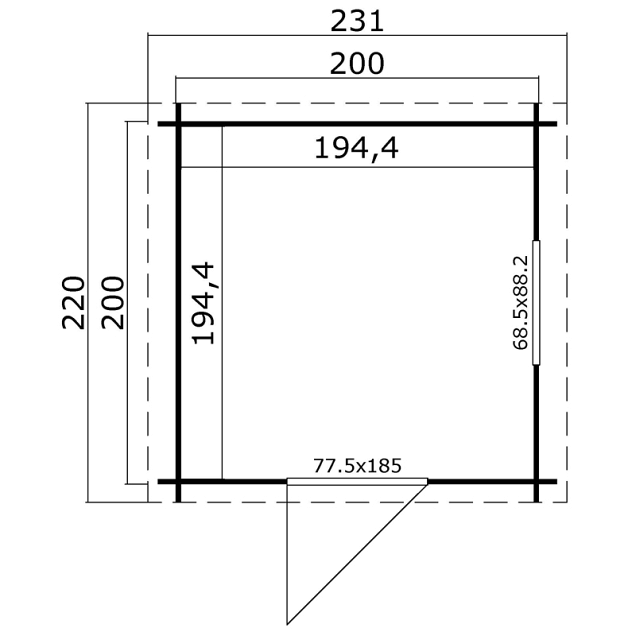 Blokhut Wels 200x200 Carbon Grey-Wit