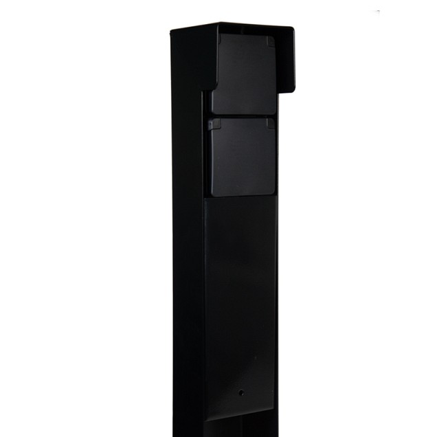 Tuinpaal - pro+ dubbel met kabeldoos, afdekkap en installatiedraad zwart