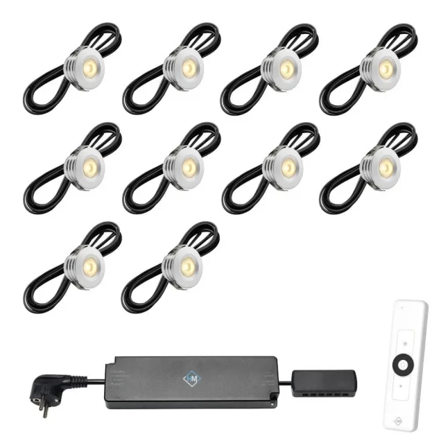 Set spots aluminium, 10 stuks Inclusief trafo, afstandsbediening en kabel van 5 meter