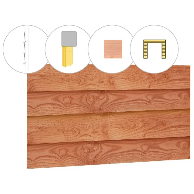 Zweeds rabat douglas enkelzijdige wand E. t.b.v. dubbele deur. 371x224 cm onbehandeld