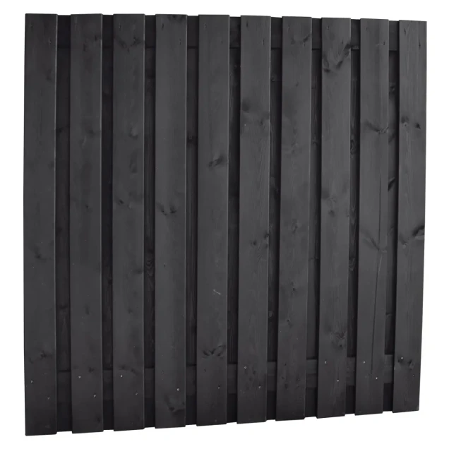 Naaldhout geschaafd plankenscherm 21-planks 15 mm, 180x90 cm, recht, geïmpregneerd en zwart gespoten.