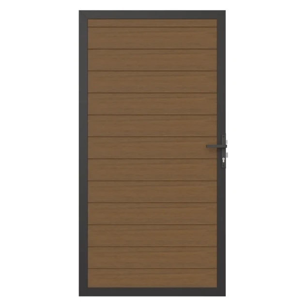 Newtechwood co-extrusie composiet deur in aluminium frame, horizontaal, 100x195 cm, teak.