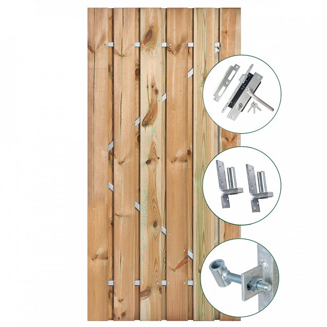 Tuindeur Privacy grenen groen geïmpregneerd met RVS inbouwslotset 130x195 cm